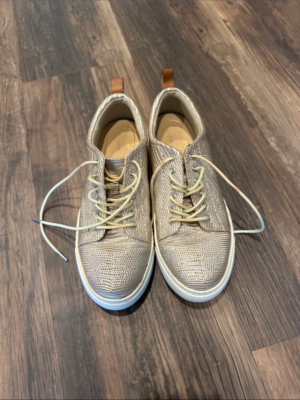 Clarks Metallic Gold Textured Lace-Up Sneakers